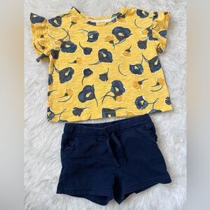 Crazy 8 Sunny Yellow Floral Tee with Navy Shorts Summer Set